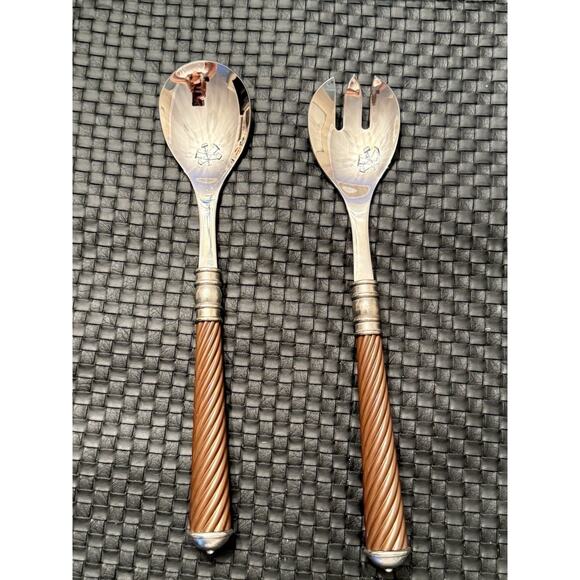 Southern Living Chesapeake Stainless Twisted Handle Salad Server Set Spoon Fork - Picture 3 of 8
